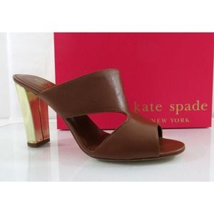 Kate Spade Iberia Open-Toe Mule Heels Leather Luggage Size 9.5 Made in Italy